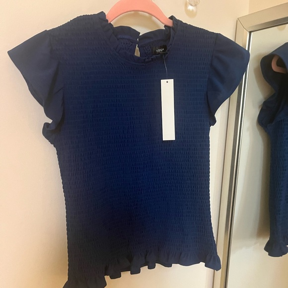 Aqua Navy Blue Smocked Blouse - Picture 4 of 4